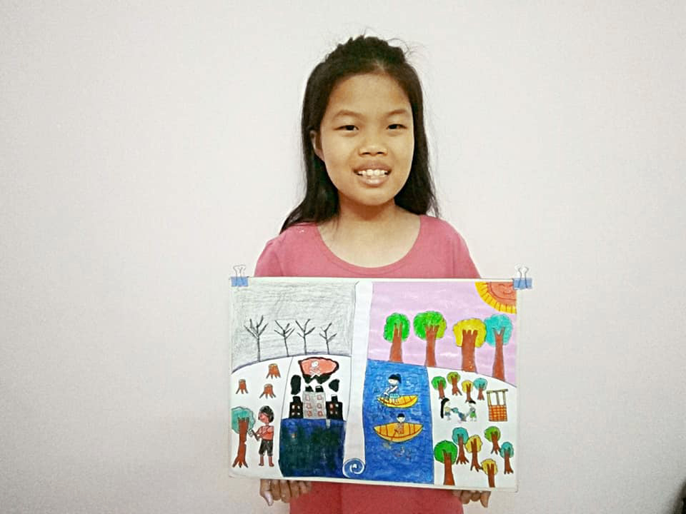 Bé Hoàng Ngọc tại lớp vẽ Linh Đông thử sức tại Dell : thi vẽ về môi trường của Dell global Planet ERG community
